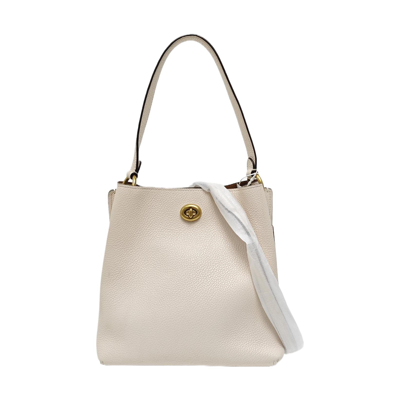 [Pre-Owned] Charlie Bucket White Leather Shoulder Bag With Gold Hardware And Detachable Strap - Very Good #2UH78R ONE SIZE