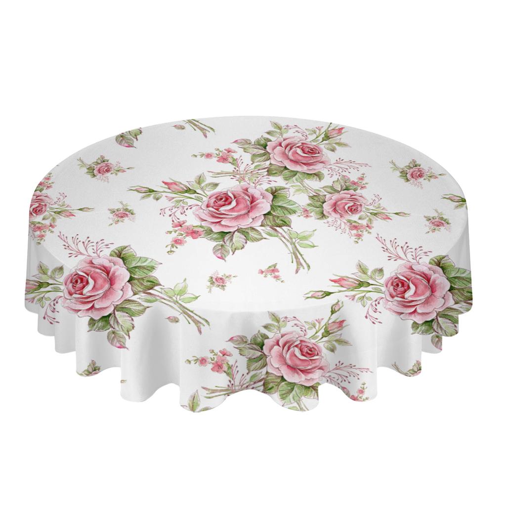 Pink Rose Romantic Flower White Round Table Cloth Festival Dining Waterproof Tablecloth Table Cover For Wedding Party Decor