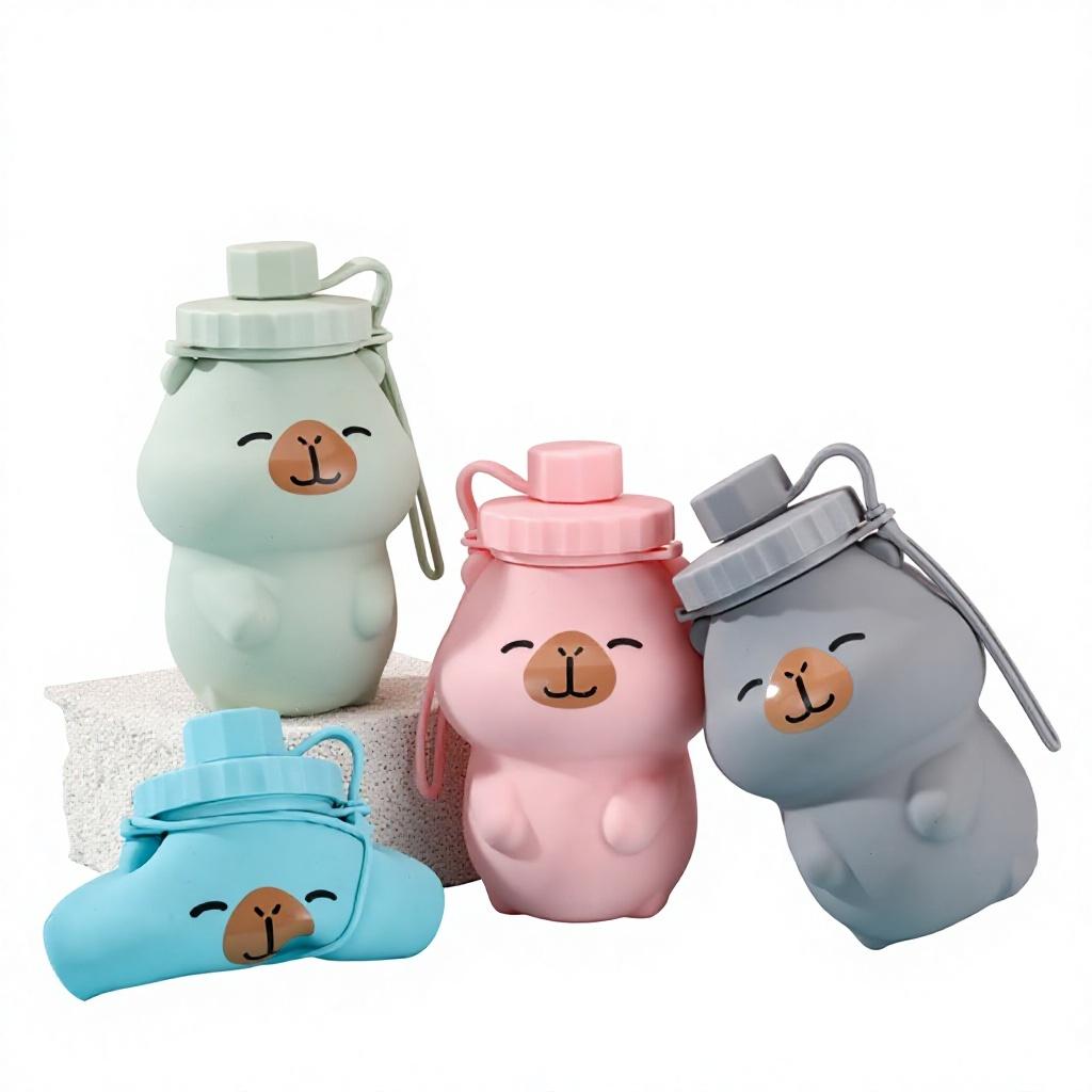 Capybara Children s Outdoor Sports Cycling and Hiking Cartoon Silicone Foldable Portable Water Bottle Cup 500ml синий