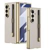 Silk PU Leather Tempered Protective Film Pen Slot with Pen Phone Case for Samsung Galaxy Z Fold 7 Fold7 Hinge Protection Cover