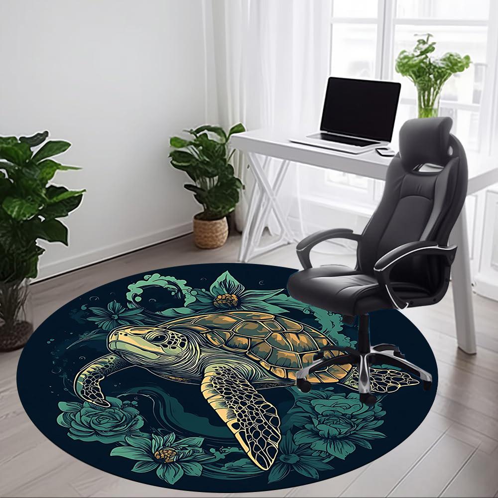 1pc Sea Turtle Print Chair Carpet for Office, Non-slip, Soft and Durable Leisure Rug, Perfect for Office, Living Room Yy251103115