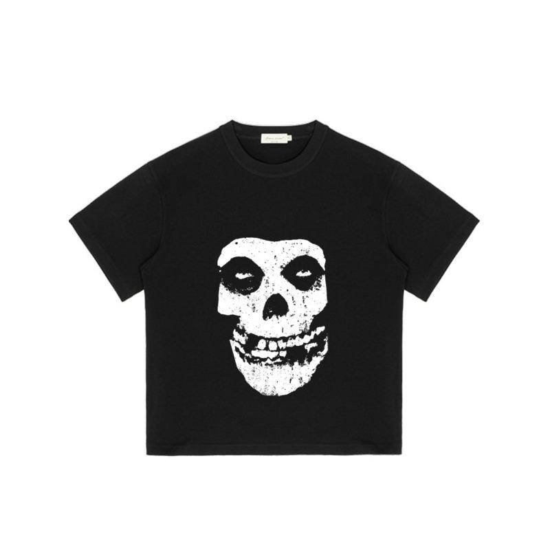Black Oversized T-Shirt with White Skull Print for Casual Wear