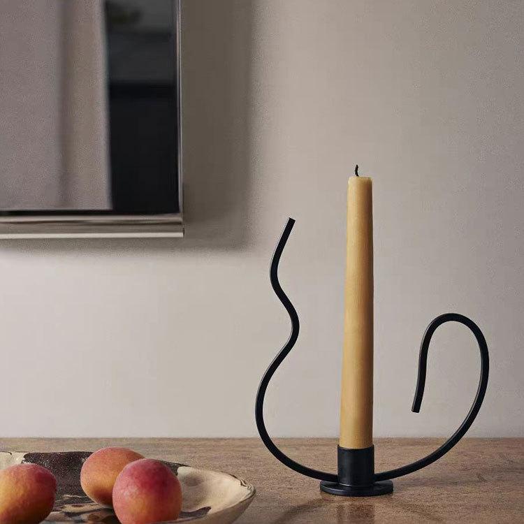 Metal Candlestick Candelabrum Geometric Candle Holder Black Line Metal Handicraft Wedding Centerpieces Home Decoration