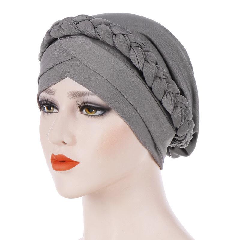 Muslim New Style Solid Color Braided Headscarf Hat, Milk Silk Indian Headscarf