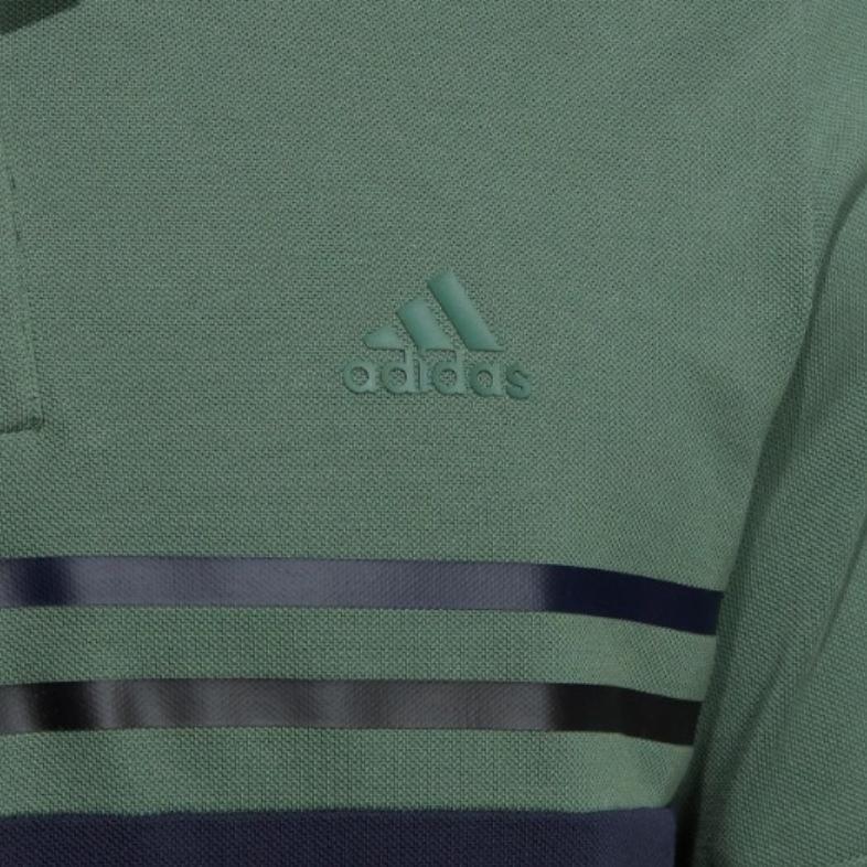 Adidas Color Block Striped Polo Shirt Men Tops Oxidized-Green HZ7043-1