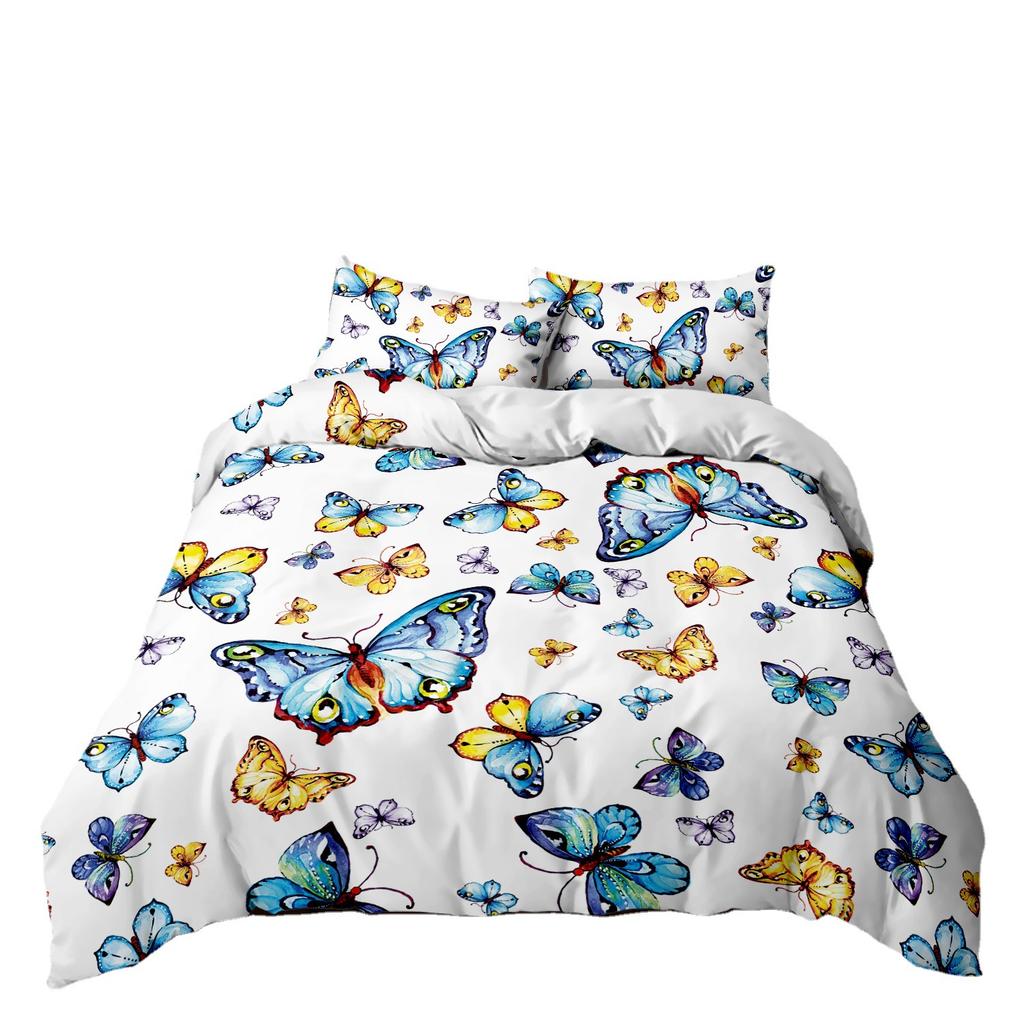 Animal Butterfly Three-Piece Quilt Cover Digital Printing Kit Home Textiles Bedding