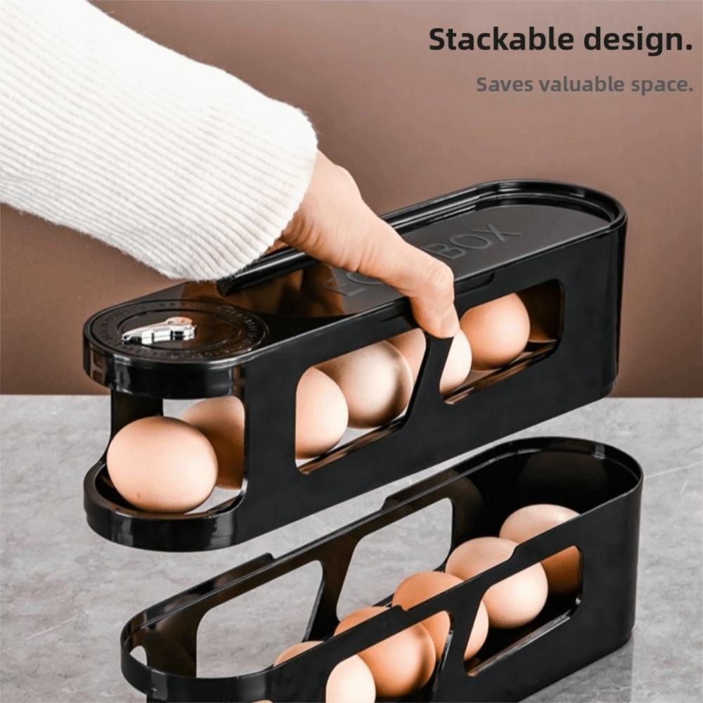 Space Saving Eggs Storage Box Automatic Rolling Egg Holder Egg Roller Rack Side Door Storage