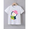 European Sizes Girls' Summer Short Sleeve T-Shirt with Cute Penguin Reading Book Print - Soft Round Neck Blouse for & Little Girls