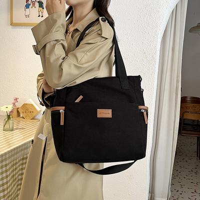 Large Capacity Corduroy Tote Bag Women's Fashion Shoulder Underarm Bag Student School Bag Simple Messenger Bag
