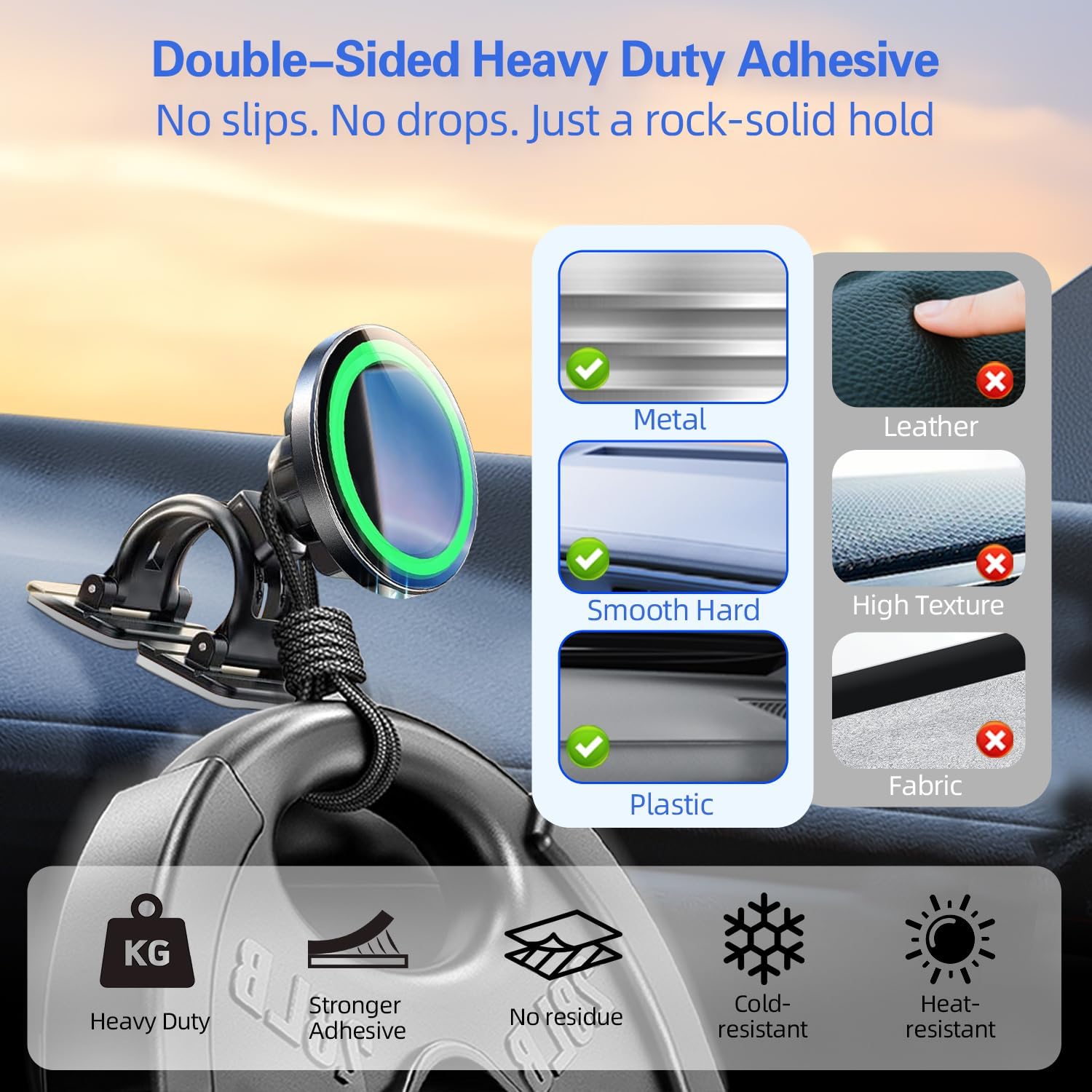 pop-tech Adhesive Pads Strip, 8Pcs 3M VHB Double-Sided Mounting Tape for Dashboard Magnetic Car Mount,Heat Resistant Heavy Duty Adhesive Sticky Pads