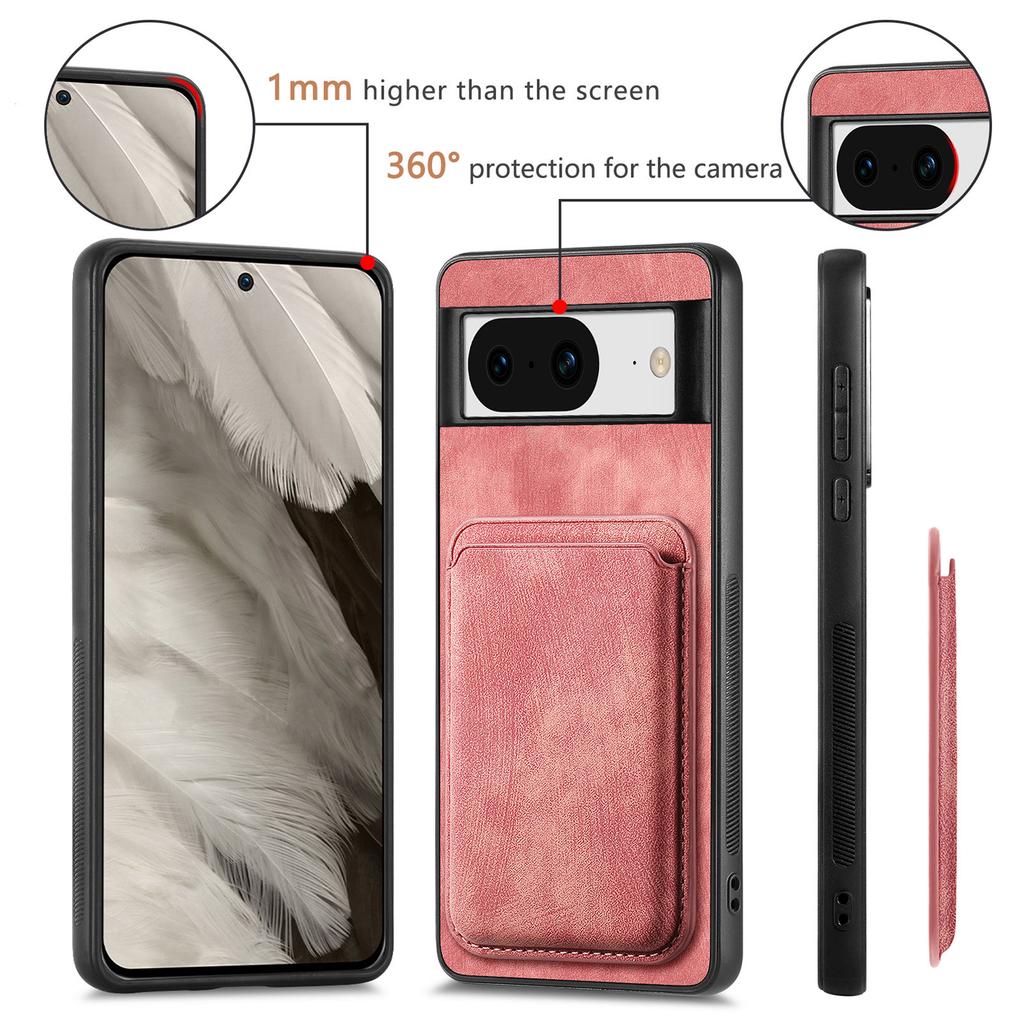 For Google Pixel 8 Anti-Scratch Case Compatible with MagSafe Leather Back Cover with Detachable Card Holder