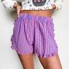 Women's High Waist Elastic Waist Shorts Straight Leg Striped Ruffle Hem Casual Lounge Shorts
