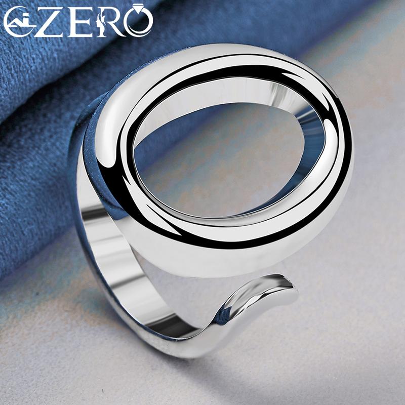 ALIZERO 925 Silver Round Circle O Bracelets Necklace Earrings Rings for Women Wedding Party Gift Jewelry 4Pcs Set