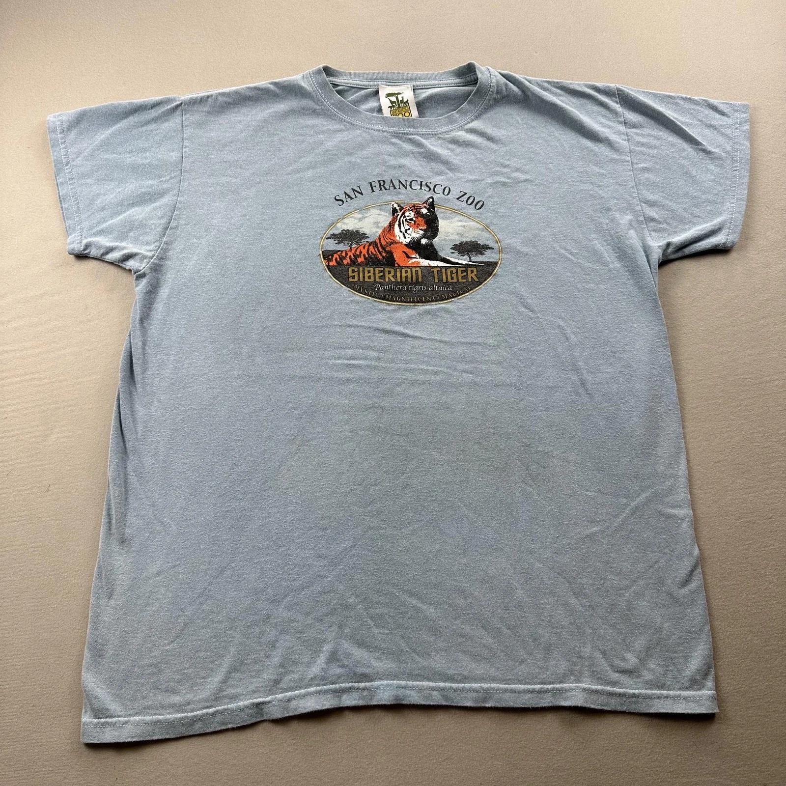 Vintage San Francisco Zoo T-Shirt Womens Large Blue Siberian Tiger Animal Nature L