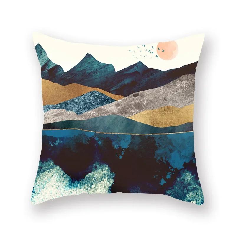 45x45cm Abstract Art Geometric Mountain Sunset Octopus Creative Pillow Cover Sofa Office Seat Cushion  Home Decoration