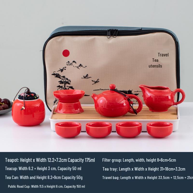 Portable Ceramic Tea Set with Tray - Custom Engraved Anniversary Gift