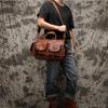 Handmade Burnished Leather Tote Briefcase: Vegetable-Tanned Cowhide Crossbody Bag