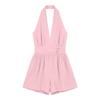 Women's Color V-Neck Waist-Tie Romper for Casual Vacation