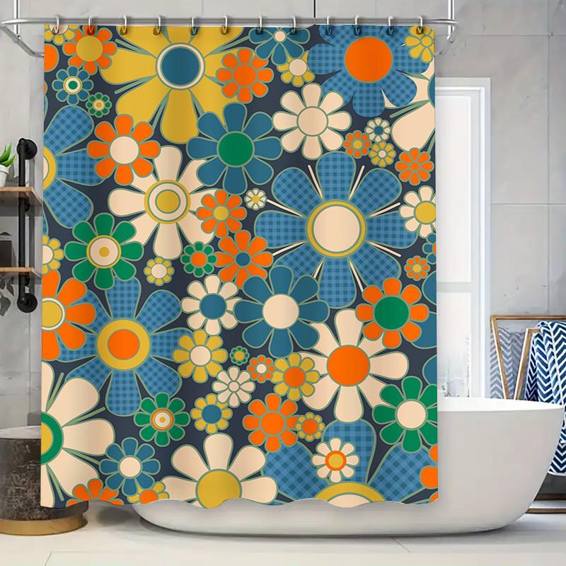 

Floral Shower Curtain Set With Blue Background Vintage Style Bath Decor Bright Colors For Bathroom Accessories Size: 72 X 84 Inc W60H190(CM)-1 Pcs