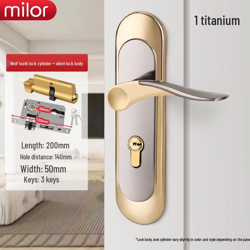 Universal Interior Door Lock Set: Silent Three-Piece Black Handle for Bedroom or Old Door Replacement