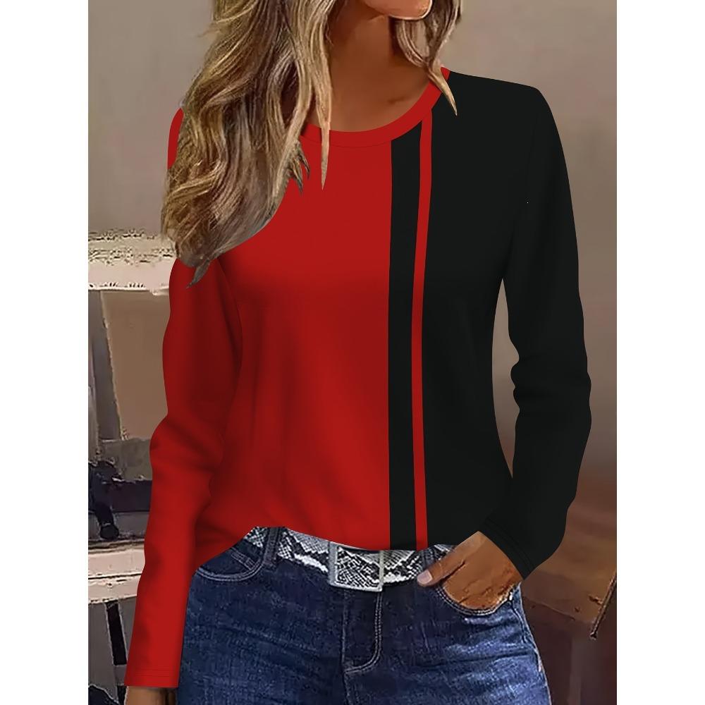 Summer Fashion Women's Stripe 3D Printed T-shirt Comfortable Soft Breathable Loose Large Casual Sports Versatile Round Neck Long Sleeve T-shirt