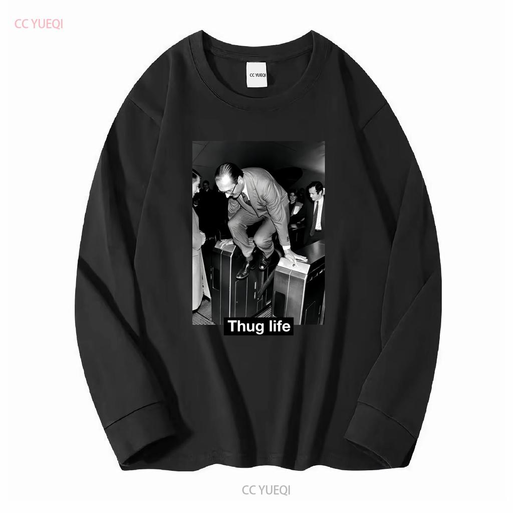 T shirt chirac thug life e long or short sleeves vintage Washed Casual Slightly Versatile fashion Stretched Stylish streetwear
