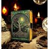 Grimoire Vintage Leather Journal, Tree of Life Fat Journal, Blank Spell Book of Shadows Celestial Gifts For Him Her
