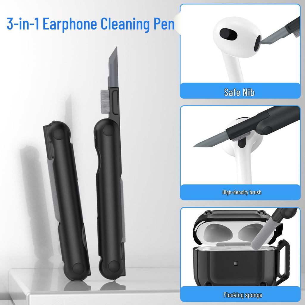 3-in-1 Bluetooth Earphone Cleaning Pen: Multifunctional Tool for All Earphone Cases