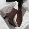 Women's Brown Suede Stiletto Ankle Boots - Pointed Toe, High Heel, Stretch Fit, Versatile for Autumn/Winter 2025.