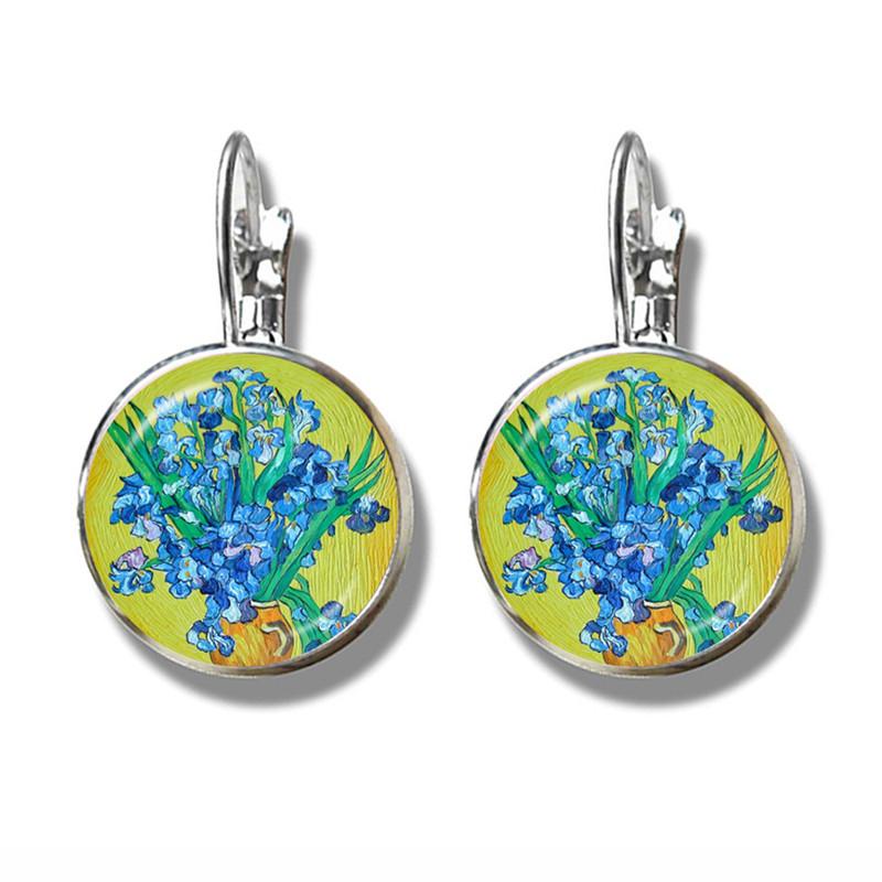 

Винсент Ван Гог Подсолнухи Искусство Винтажные Посеребренные Серьги Стеклянный Кабошон Купол Серьги-гвоздики Циркон Для Женщин Девушек Подарок