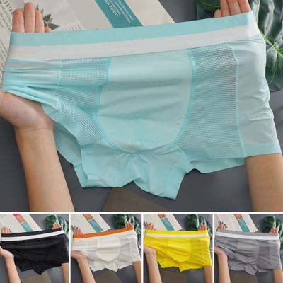 תחתוני בוקסר לגברים מותן בינוני גומי אלסטי הדפס אותיות תפירת רשת מכנסיים קצרים תחתוני תחתונים דקים במיוחד