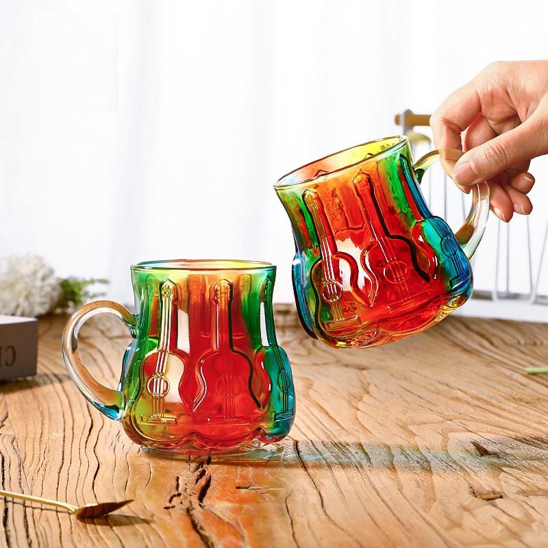 Colorful Stacked Books Shaped Glass Mug, Hand-Painted Stained Glass Style Coffee Cup