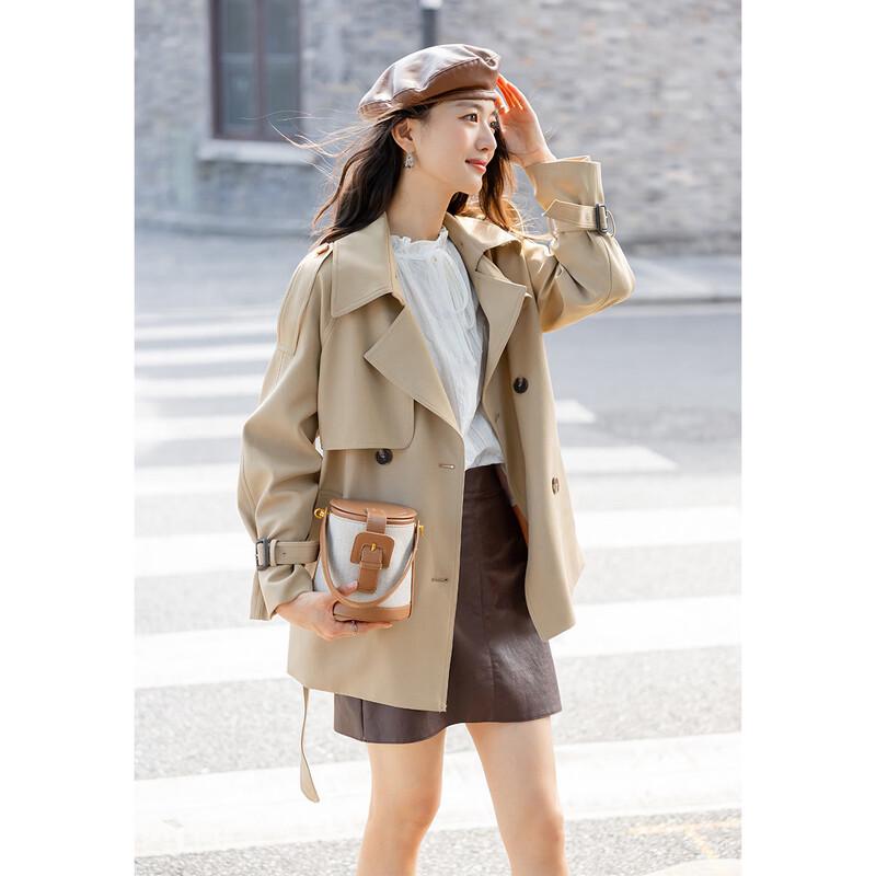 ITISF4 Women's Short Double-Breasted Trench Coat