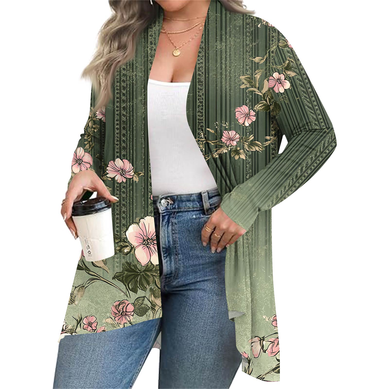 

Женский осенне-зимний модный повседневный кардиган средней длины с принтом и длинным рукавом XXXXXL