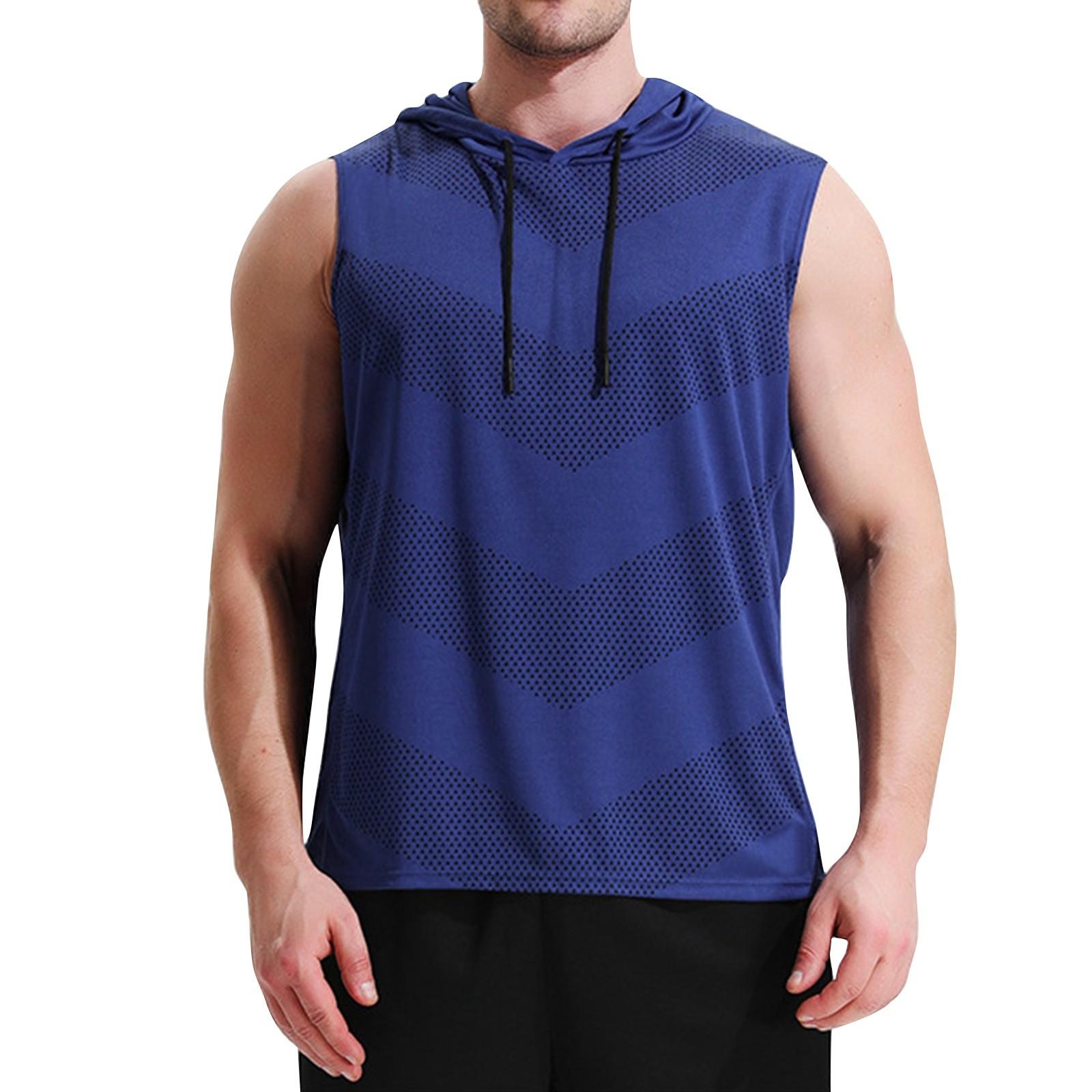 

Мужской летний однотонный безрукавный жилет с капюшоном, мужская спортивная быстросохнущая жилетка для бега и фитнеса XXXL синий
