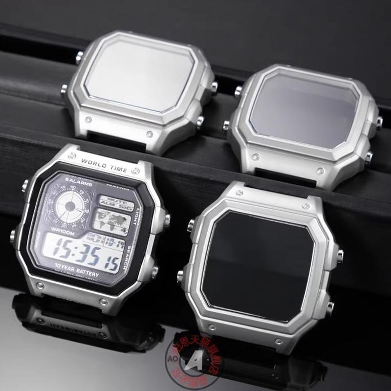 For Casio AE1200 AE-1200 Mod Kit Metal Watch Case Bracelet Sealing Ring 304 Stainless Steel Watchband Case Woven Nylon Strap