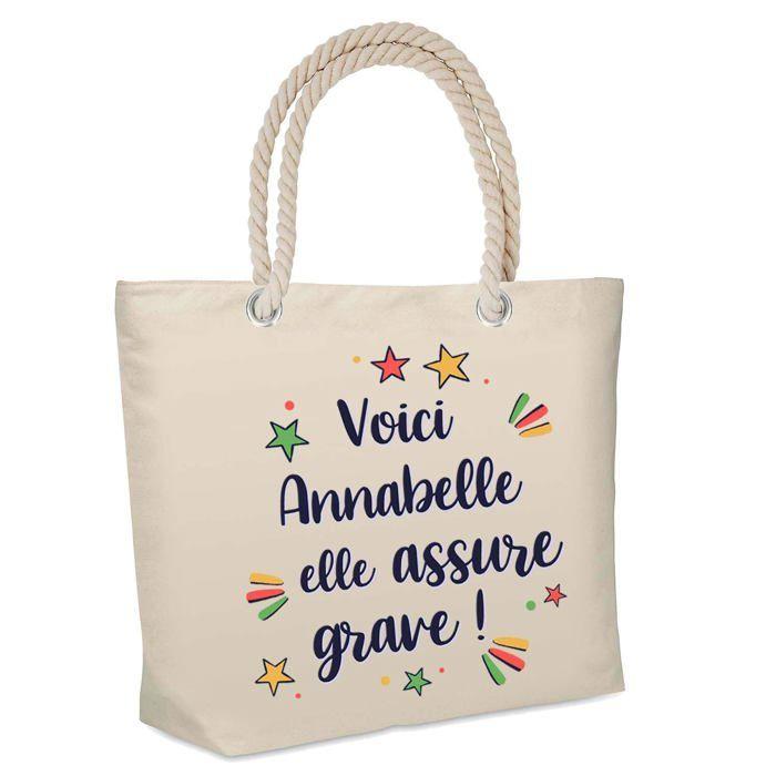Sac cabas - PLANETEE - Isotherme de plage « Anne elle assure grave ! » - Jute - Beige - Éco-responsable