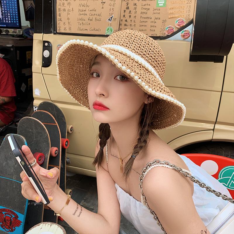 Hat Style Versatile Straw Woven Sweet Pearlwomens Sunshade Hatscaps Fisherman