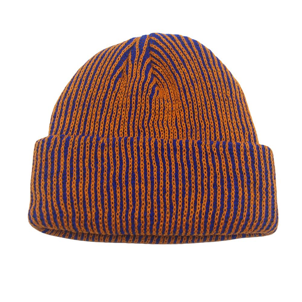 Custom Logo Striped Knit Hats Winter Outdoor Acrylic Riding Hat Ear Protection Warm Curly Brimmed Hat Two Toned Striped Beanies
