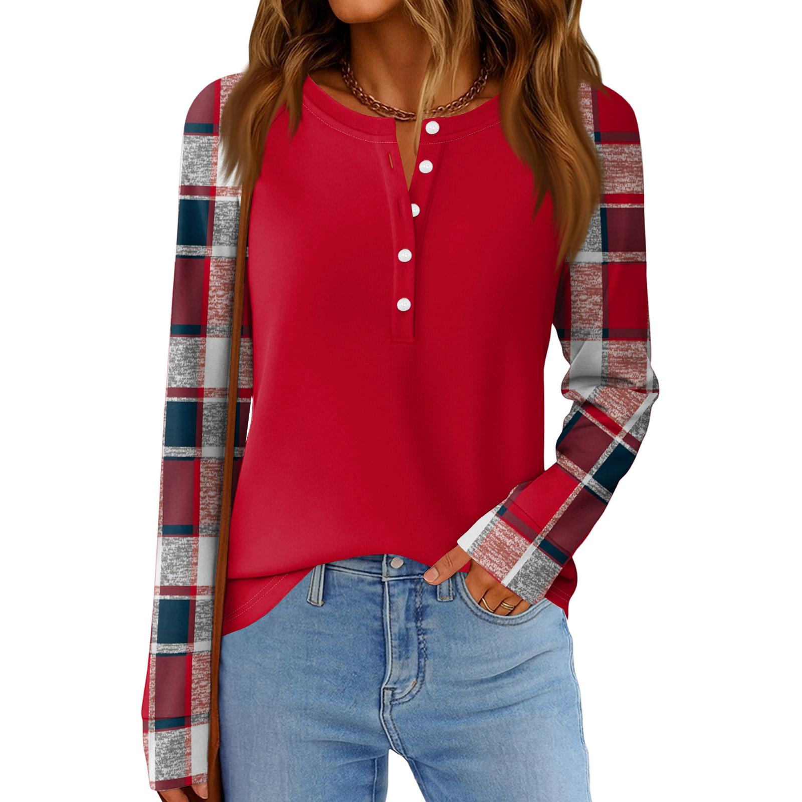 

Женская мода Свободный топ с длинным рукавом и круглым вырезом в повседневном стиле M красный