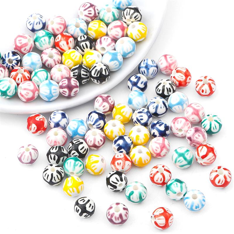 2pcs Handmade Ceramic Porcelain Hand Painted Beads Charm Round Spacer Beads for DIY Necklace Bracelet Jewelry Craft Making Accessories