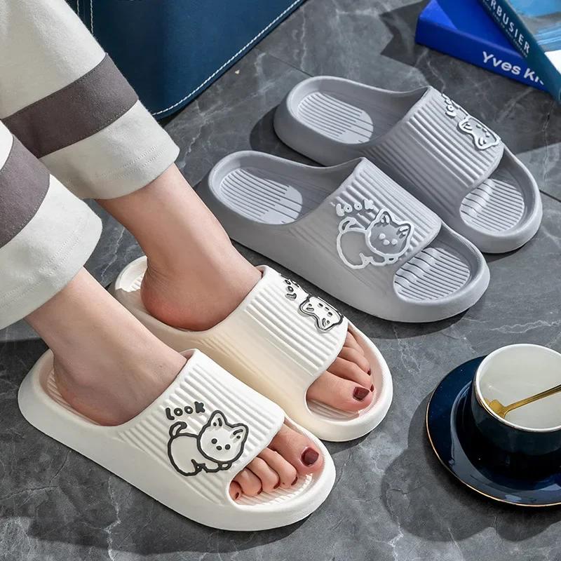 Summer Slippers Bathroom Platform Non-Slip Home Bear Cartoon Flip Flops Beach Women Slipper Sandals Slides Indoor Outdoor 2025