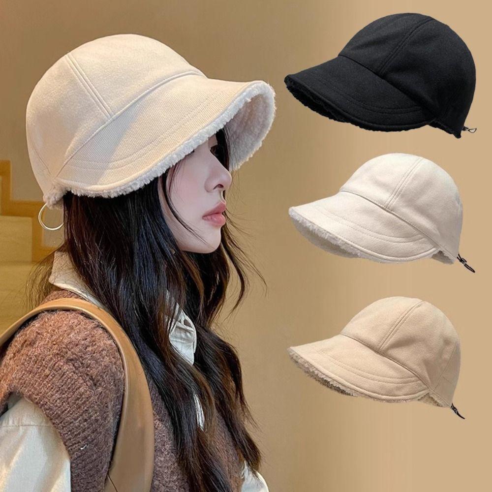 NEW Girls Baseball Cap Solid Color Keep Warm Lamb Wool Hats Windproof Thickened Lady Visors Cap Autumn Winter