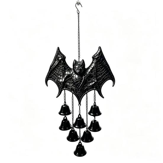 Dark Aesthetic Balcony Decorations Gothic Bat Metal Wind Chime, Halloween Hanging Ornament with Multiple Bells, 3D Unique Gift Ideas Embossed