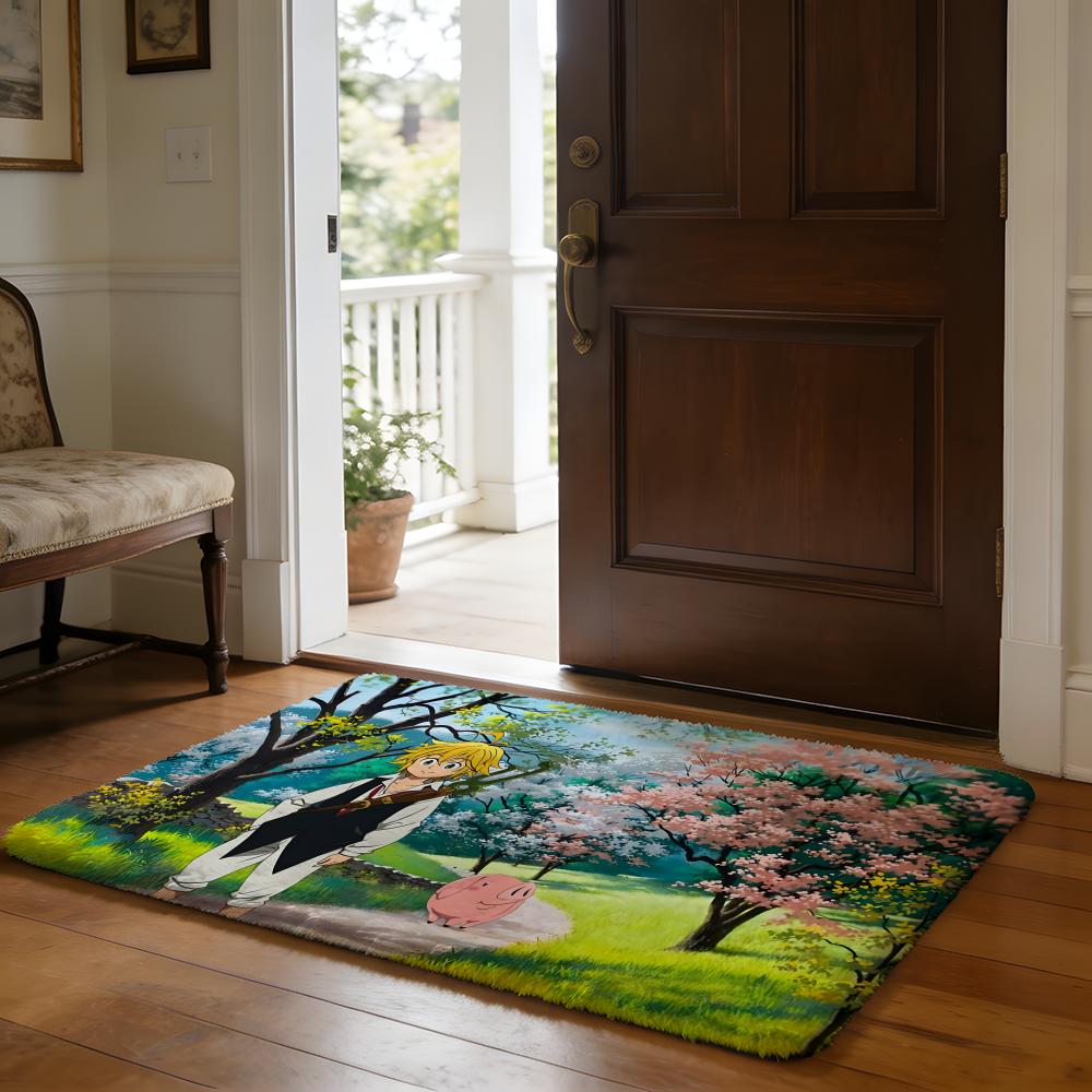 The SSeven DDeadly Sins Anime Floor Mat Soft Flannel Absorbent Mat Non-Slip Rug Home Bedroom Bathroom