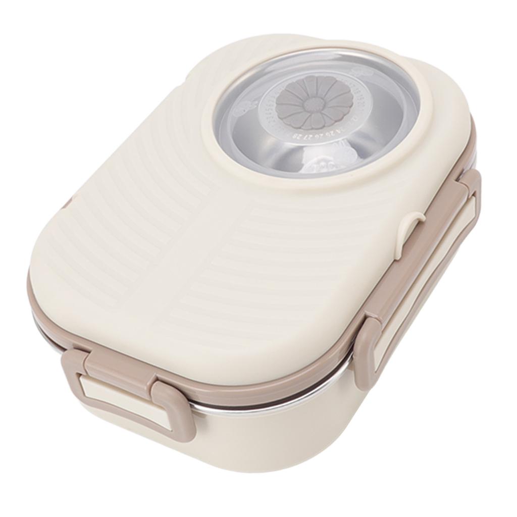 1450ml Bento Lunch Box Stainless Steel Compartment Thermal Bento Box Double Layer Bento Containers for Students Beige