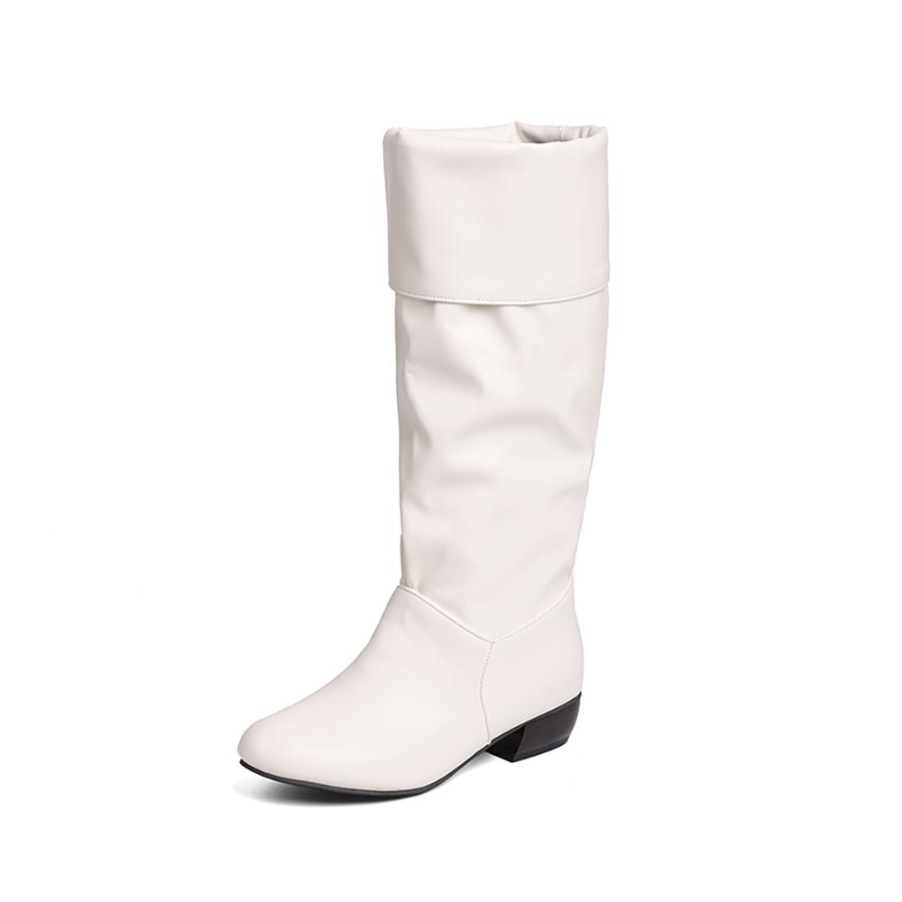 

Winter Apricot Red Women Mid Calf Boots Round Toe Med Chunky Heels Big Size 47 39 белый