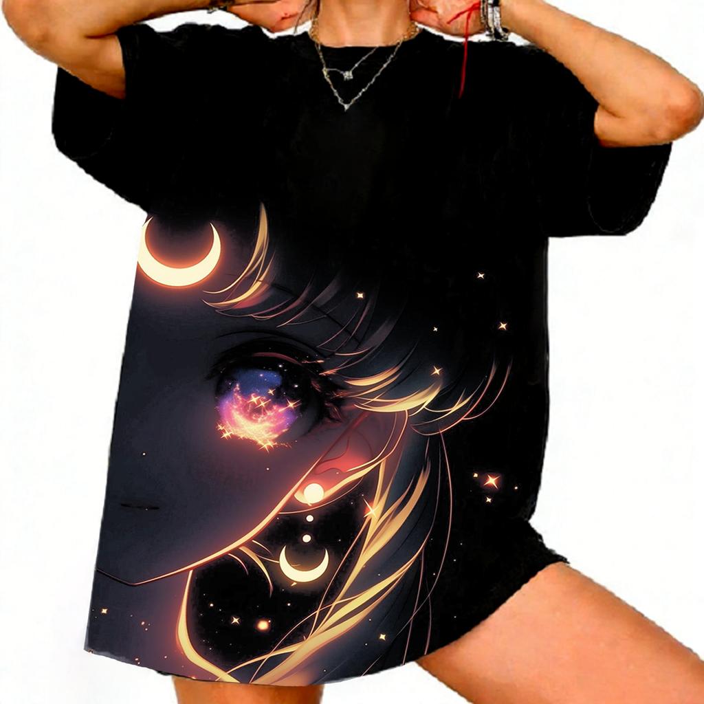 Sailor Moon Retro Lata 90 Anime Graficzny T-shirt Letni Bawełniany Unisex Damska Koszulka Streetwear Casualowy Trend Krótki Rękaw Para Hip Hop Top