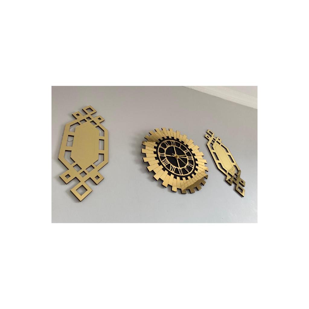 Stylish Wall Clock Set Of 3 50 Cm Luxury Roman Numeral Decorative Sun Clock 25 X 60 Cm Baklava Paintings