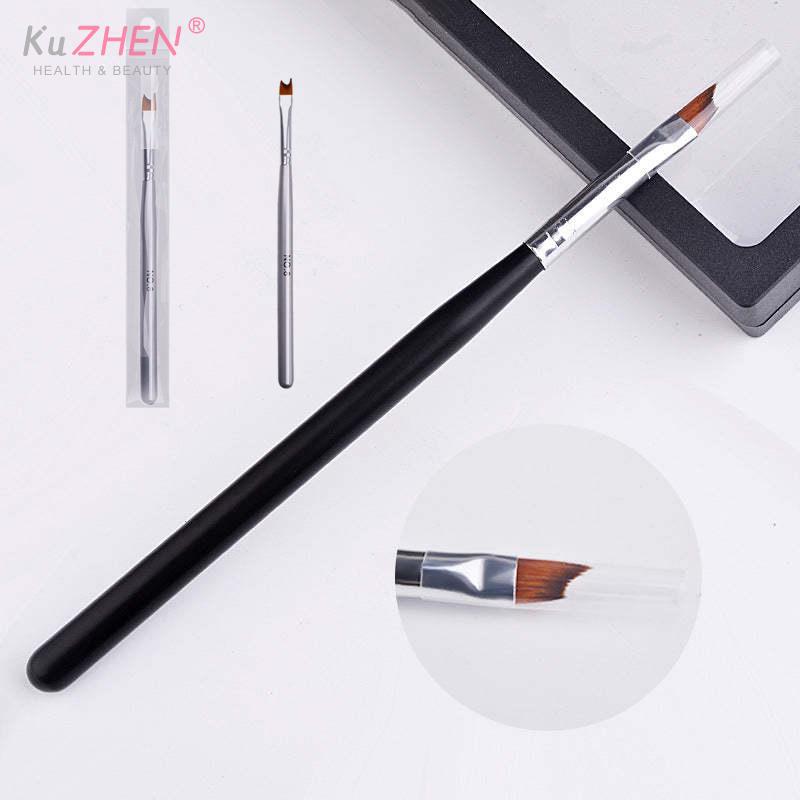 1PCFrench Oblique Tip Nail Brush Half Moon Shape UV Gel Nail Acrylic Painting Drawing Liner Pen Silver Black Handle Manicure DIY